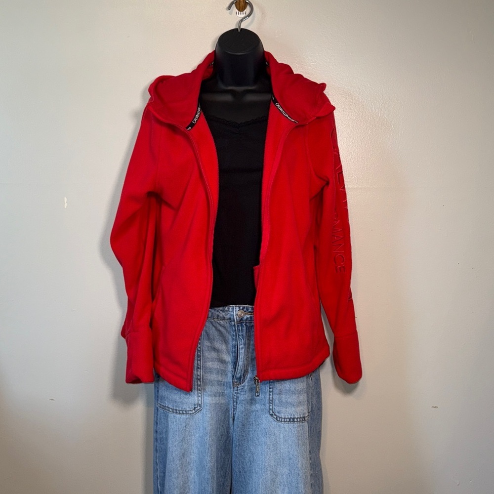 Clavin Klein Performance Fleece Zipper Jacket Size Medium Red